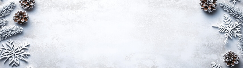 Background Winter Frame with Frost Texture and Snowflake Details