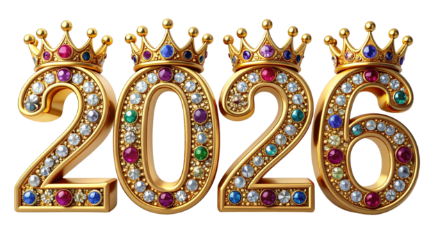  Royal Crown 2026 With Jewel Embellishments Transparent Background PNG