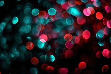 Abstract bokeh background featuring vibrant teal and red circular lights, creating a festive atmosphere ideal for celebrations, events, and artistic designs with copy space