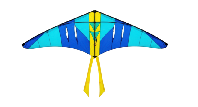 Isolated Vibrant kite with blue and yellow pattern for outdoor fun, wind and flying adventures - Powered by Adobe