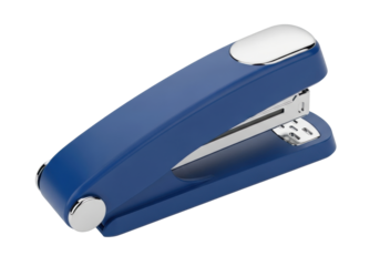Isolated blue stapler for office documents, papers, business, and presentations. Simple tool