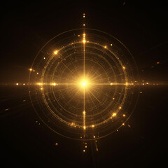 radiant circular design with a glowing golden light at its center, surrounded by intricate details and symmetrical patterns. It conveys a sense of energy, illumination, and balance, making it visually