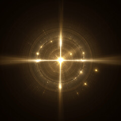 radiant circular design with a glowing golden light at its center, surrounded by intricate details and symmetrical patterns. It conveys a sense of energy, illumination, and balance, making it visually