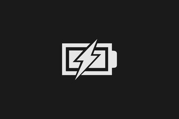 Electrical power battery charging icon for mobile phone status on simple flat black background energy efficient saving concept vector element