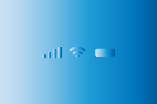 Mobile signal strength and wi-fi network connection status bar icons on gradient blue background with copy space modern technology vector