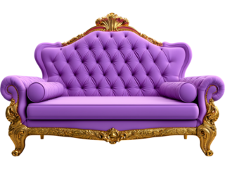 Purple velvet sofa isolated on transparent background. Perfect for luxury home and interior design.