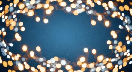 Glowing circular frame with string lights against a tranquil blue background