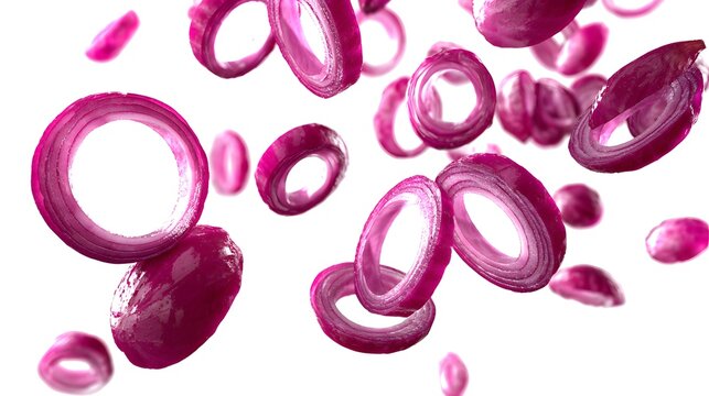 Sliced red onions isolated on white background, fresh vegetable food ingredient, healthy organic cooking and culinary concept - Powered by Adobe