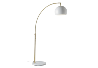 Isolated floor lamp with white shade and brass stand, home lighting fixture on display