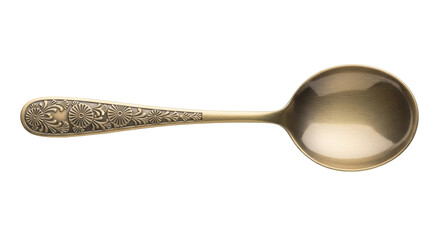 Isolated antique spoon, ornate handle, food serving utensil, old metal kitchenware tool