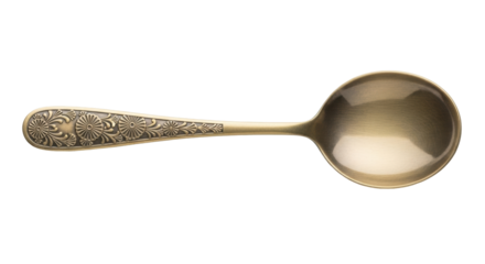 Isolated antique spoon, ornate handle, food serving utensil, old metal kitchenware tool