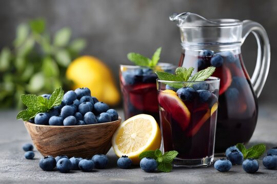 Blueberry sangria or summer refresher fruit drink