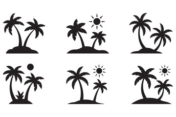 Obraz premium Tropical island palm tree silhouette icon on white background 