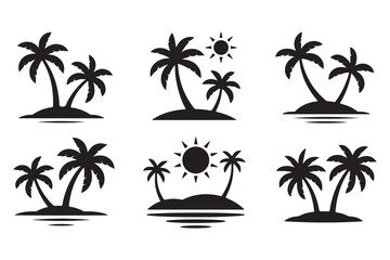 Tropical island palm tree silhouette icon on white background
