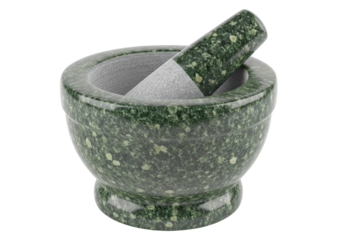 Isolated mortar and pestle for grinding herbs and spices in the kitchen, no background