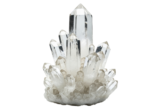 Isolated quartz crystal cluster, natural gemstone sample, mineralogy specimen, clear stone