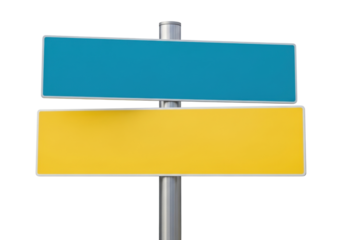 Isolated blank direction sign on metal post, directional street signage, wayfinding mockup