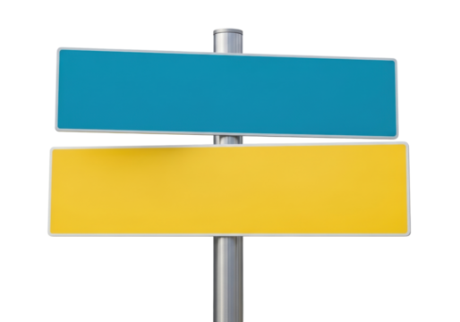 Isolated blank direction sign on metal post, directional street signage, wayfinding mockup