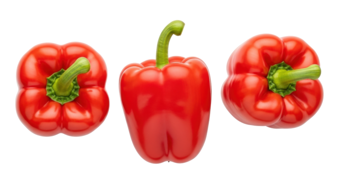 Isolated Red Bell Peppers, Ripe Produce, Freshly Picked, Capsicum Annuum, Healthy Food
