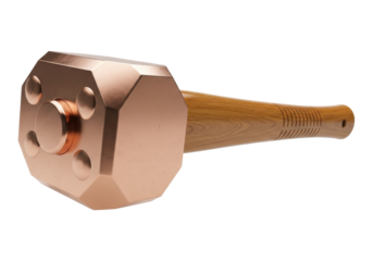 Isolated copper mallet with wooden handle for metalworking precision craft work on material