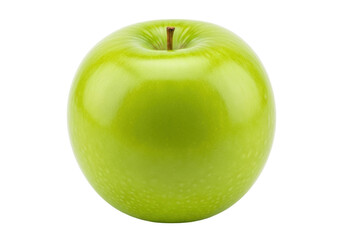 Isolated green Granny Smith apple with stem, full view, whole fruit, fresh produce harvest