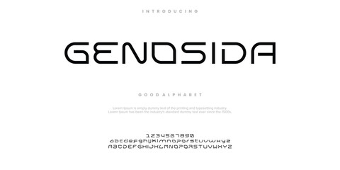 Genosida Modern minimal abstract alphabet fonts. Typography technology, electronic, movie, digital, music, future, logo creative font. vector illustration