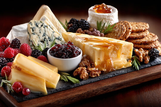 Gourmet Cheese Board with Fruit Nuts and Crackers
