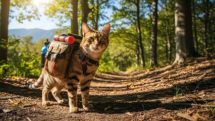“Cute domestic cat sitting beside a basket of fresh fruits on a wooden table, soft natural light, rustic warm mood, high-quality food and pet conceptual photo