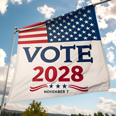 Vote 2028 US Election Campaign Flag Waving, Presidential Cycle, Democracy, Civics on transparent background