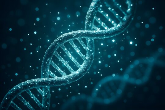 Abstract DNA helix on blue background, a molecular illustration of science, technology, and biotechnology research