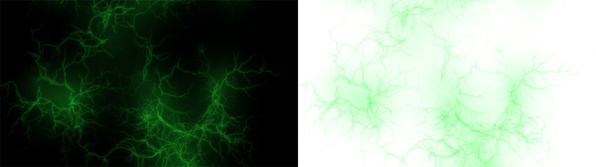 PNG Overlay of Dynamic Green Lightning with Transparent Background