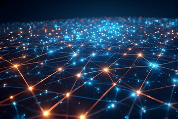 Stunning digital network with vibrant glowing nodes connecting data points, creating a modern high tech background perfect for innovation concepts