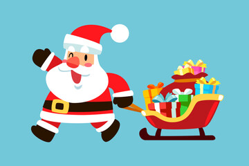 Santa Claus Pulling a Sleigh Full of Gifts
