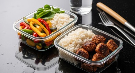 Healthy Meal Prep - Delicious Food Containers with Rice and Vegetables.