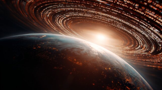 Earth Surrounded by Digital Rings and Data in Space