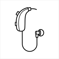 Line art illustration of a modern behindtheear hearing aid device for improved hearing