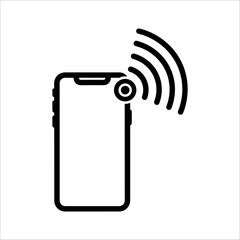 Smartphone icon with wireless signal, symbolizing mobile communication and network, isolated on