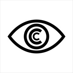 Eye with copyright symbol in the pupil, symbolizing intellectual property and legal rights, isolated on