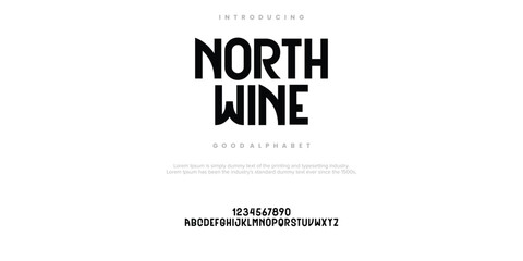 North Wine Modern minimal abstract alphabet fonts. Typography technology, electronic, movie, digital, music, future, logo creative font. vector illustration