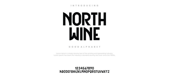North Wine Modern minimal abstract alphabet fonts. Typography technology, electronic, movie, digital, music, future, logo creative font. vector illustration