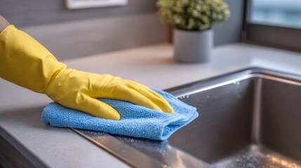 glove cleaning stainless steel kitchen sink counter