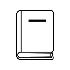 Simple black and white line art icon of a closed book, representing education and knowledge, isolated on