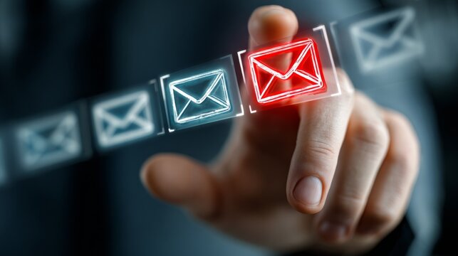 Businessman touching glowing email icon interface
