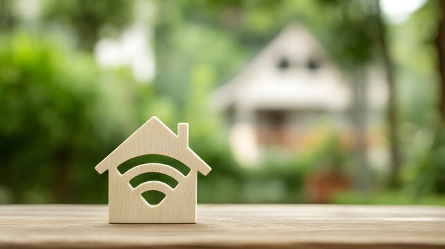 Smart home technology with wifi symbol above house model, wireless internet connectivity and modern IoT automation concept, digital lifestyle