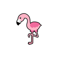 Adorable pink cartoon flamingo in playful children illustration style