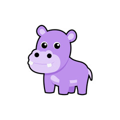 Cute purple cartoon hippo in playful child friendly illustration style