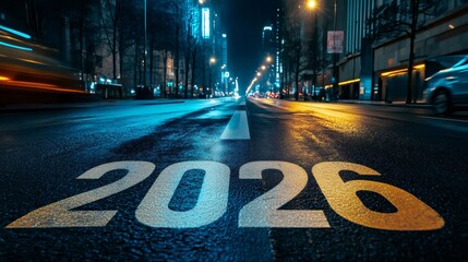 2026 painted on urban road marking future