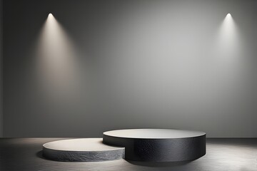 Elegant product display podium with spot lighting for a modern, minimalist presentation, perfect for showcasing luxury items or artistic creations