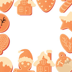 Christmas frame, Christmas gingerbread, greeting banner template, invitations. New Year.