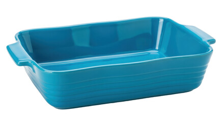 Isolated bright blue ceramic baking dish for lasagna and casserole, kitchenware item